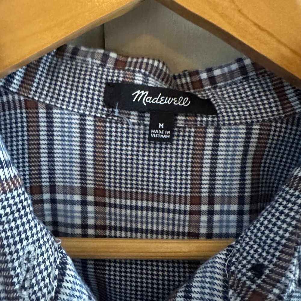Madewell Plaid Button Front Shirt Women’s Medium Brown Blue Long Sleeve Cotton - Picture 2 of 7